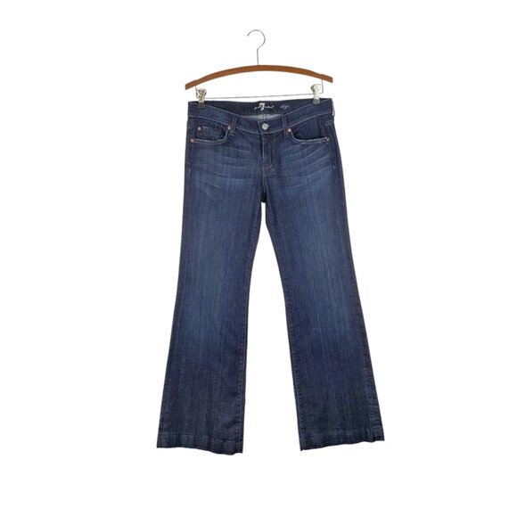 7 For All Mankind Dojo Jeans Wide Flare Leg Low Rise Dark Wash Womens Size 29 - Picture 1 of 8